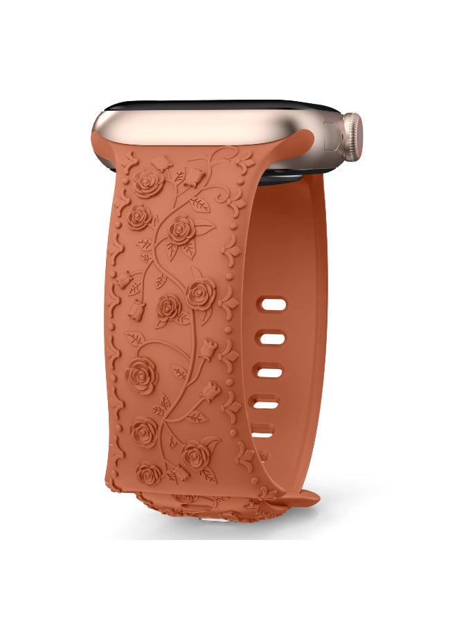 Embossed Flower Band Compatible with Apple Watch Band 40mm 44mm 41mm 38mm 45mm 42mm 49mm Women,Cute Rose Engraved Strap Soft Silicone Wristbands for iWatch Series 9 8 7 6 SE 5 4 3 2 1 Ultra - Image 1