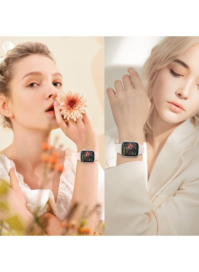 Embossed Flower Band Compatible with Apple Watch Band 40mm 44mm 41mm 38mm 45mm 42mm 49mm Women,Cute Rose Engraved Strap Soft Silicone Wristbands for iWatch Series 9 8 7 6 SE 5 4 3 2 1 Ultra - Image 5