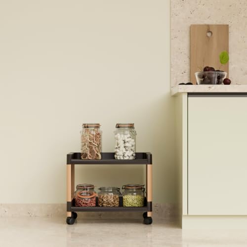 Biltoxi Trolley Rack for Kitchen, Office and Bathroom, Storage Organizer and Storage Cart, Multipurpose Rack with Wheel, Storage Rack for Kitchen (2 Layer, Ivory and Brown) - Image 1