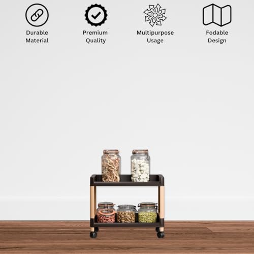 Biltoxi Trolley Rack for Kitchen, Office and Bathroom, Storage Organizer and Storage Cart, Multipurpose Rack with Wheel, Storage Rack for Kitchen (2 Layer, Ivory and Brown) - Image 3