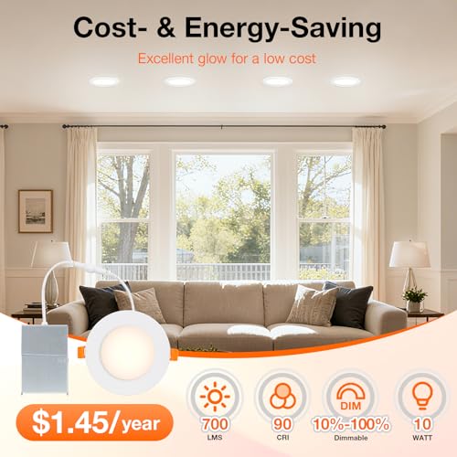LEDVANCE Sylvania 4" Slim Microdisk Downlight, 10W, 5 CCT Select (2700K - 5000K) Recessed Lighting, 700 LMS, 90 CRI, Dimmable, Wet-Rated, White - 6 Pack (61189) - Image 4