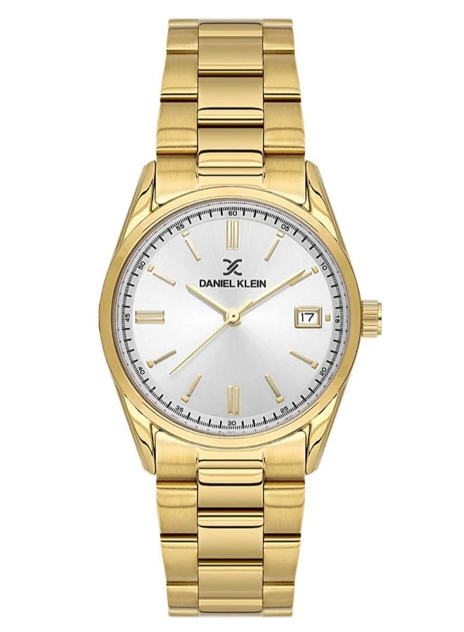 DANIEL KLEIN Women's Stainless Steel Gold Alloy Case Analog Silver Round Sunray Dial Japanese Quartz Premium 30 Meters Water Resistant