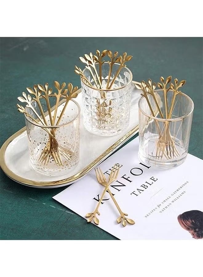 10 Pcs Leaf Shape Fruit Forks Set, Stainless Steel Gold Fruit Salad Forks, 4.7 Inches Tasting Dessert Forks (Golden)  - Image 3