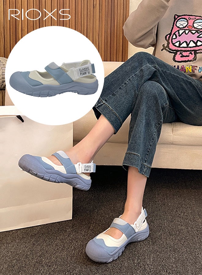 ريوكس حذاء رياضي نسائي غير رسمي للمشي، حذاء كلاسيكي ماري جين مسطح للسيدات، حذاء قماش للمشي بقدم عريضة ومقدمة مستديرة للسيدات، حذاء رياضي مريح وخفيف الوزن ومقاوم للانزلاق، حذاء نسائي يومي للقدم العارية، حذاء أنيق للأنشطة الداخلية والخارجية، أزرق - Image 1