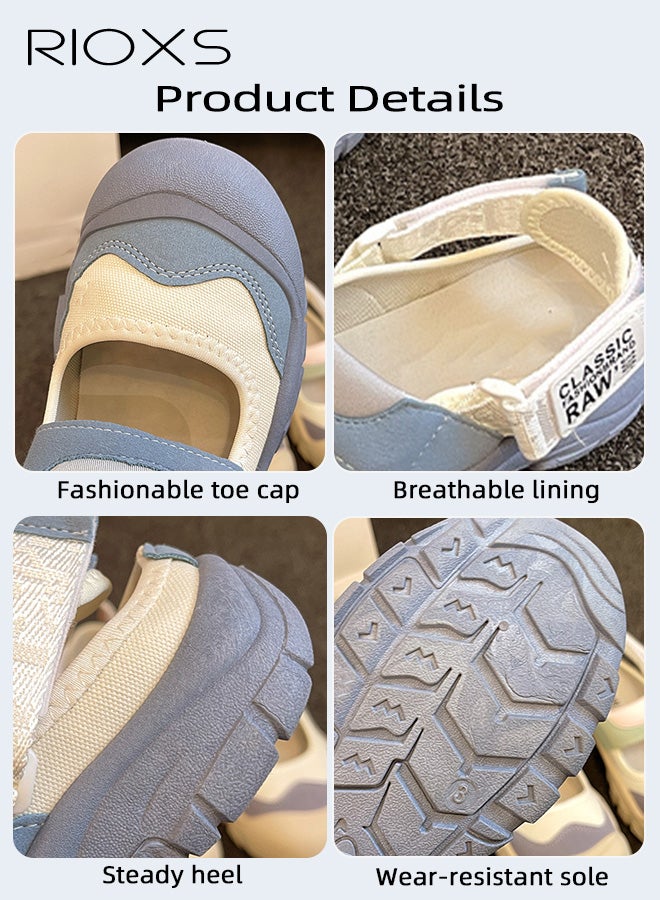 ريوكس حذاء رياضي نسائي غير رسمي للمشي، حذاء كلاسيكي ماري جين مسطح للسيدات، حذاء قماش للمشي بقدم عريضة ومقدمة مستديرة للسيدات، حذاء رياضي مريح وخفيف الوزن ومقاوم للانزلاق، حذاء نسائي يومي للقدم العارية، حذاء أنيق للأنشطة الداخلية والخارجية، أزرق - Image 3