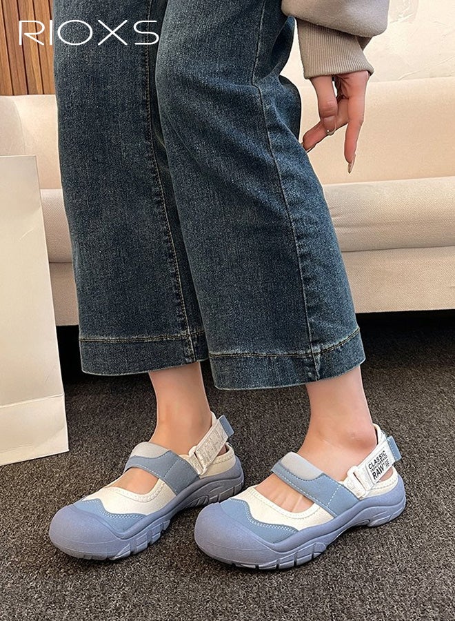 ريوكس حذاء رياضي نسائي غير رسمي للمشي، حذاء كلاسيكي ماري جين مسطح للسيدات، حذاء قماش للمشي بقدم عريضة ومقدمة مستديرة للسيدات، حذاء رياضي مريح وخفيف الوزن ومقاوم للانزلاق، حذاء نسائي يومي للقدم العارية، حذاء أنيق للأنشطة الداخلية والخارجية، أزرق - Image 5
