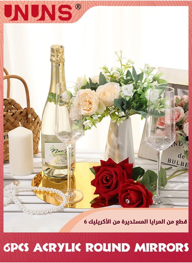 UNUNS 6 قطع مرايا دائرية أكريليك 12 إنش (30 سم)، صحون شمع دائرية لجدران حفلات الزفاف ومركز الطاولة، صينية مرآة دائرية لحفلة استحمام الطفل، سمك 1 مم، ذهبية  - Image 4