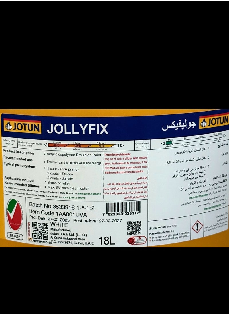 Jotun JOTUN JOLLYFIX MATTE - 18L WHITE  - Image 2