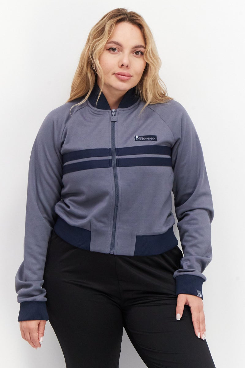 Ellesse جاكيت قصير رياضي نسائي بشعار العلامة التجارية، رمادي - Image 1