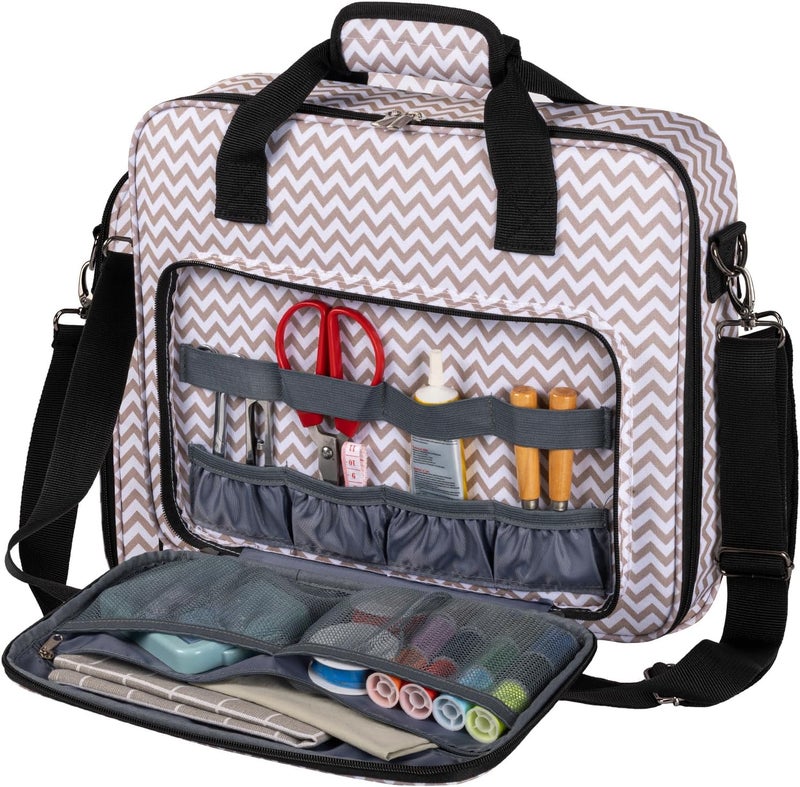 BAGLHER Cross Stitch & Embroidery Organizer Bag - Large Portable Project Storage with 3 Compartments, Travel Friendly Carrying Case for 11.2" Hoops, Threads, Supplies (Stripe) - Image 1