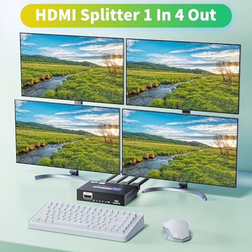 BolAAzuL 1x4 HDMI Splitter 4K 1 in 4 Out HDMI Splitter' Hub Audio Video Distributor Box 4 Way HDMI Duplicator Adapter with Power for 4 Monitors Mirror Display Multi-Screen for TV PS3 PC DVD Projector - Image 3