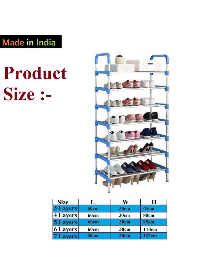 Three Secondz - Long Stainless Steel Shoe Rack Shoe Stand Storage Organizer Shoe Cabinet Durable Portable (7 Layer, Blue) - Image 4