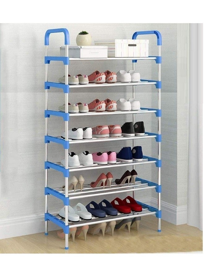 Three Secondz - Long Stainless Steel Shoe Rack Shoe Stand Storage Organizer Shoe Cabinet Durable Portable (7 Layer, Blue) - Image 2