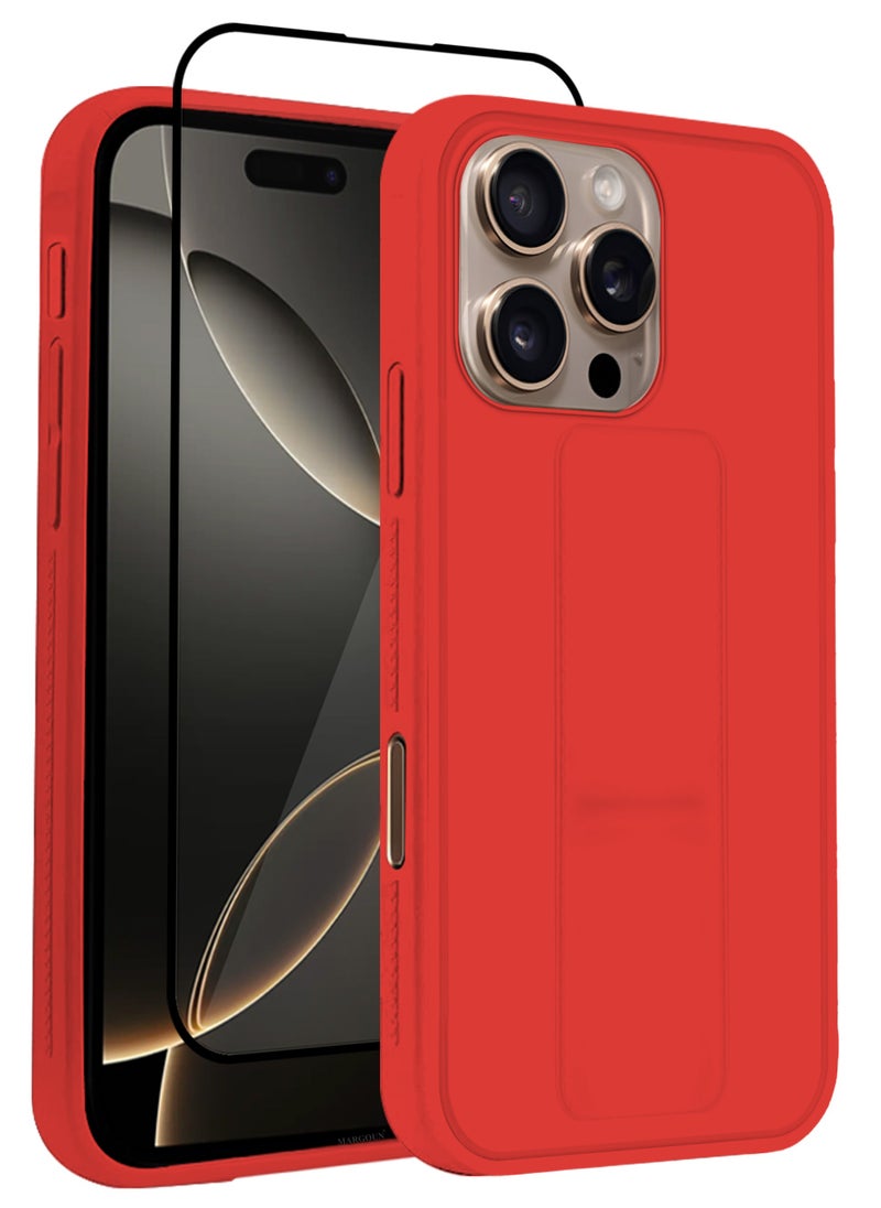 CATANES - (for Apple iPhone 16 Pro Max) 2Packs , Case Cover PU Leather Back Cover with Stand Function and Finger Grip, Shockproof Screen Protector / Red - Image 1
