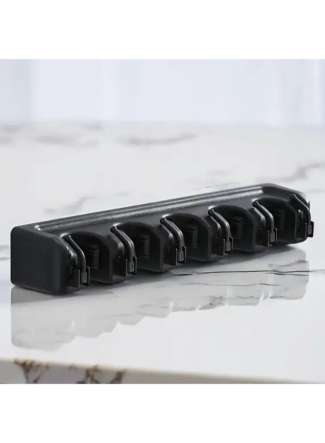 Black Wall Mounted Broom Holder With 5 Clips And 6 Hooks For Garage And Home Storage - Image 5
