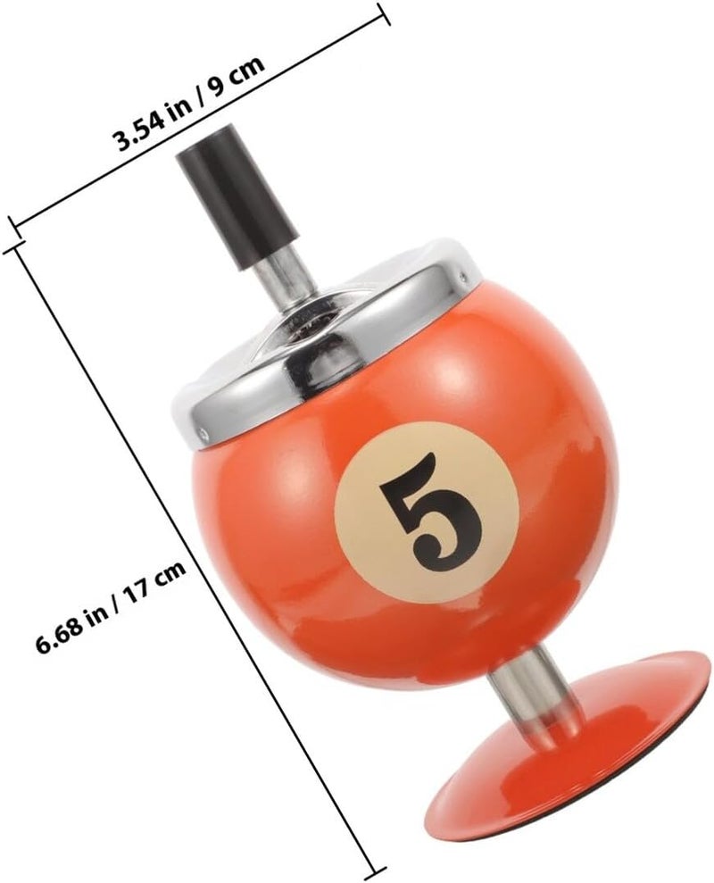 Push-button Billiard Ball Shaped Metal Ashtray, Windproof Automatic Extinguishing Desktop Ash Tray for Indoor Home and Office Use, Orange - Image 2