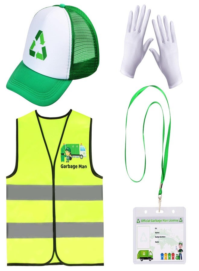 Yewong Kids Waste Management Garbage Truck Costume Accessories Recycle Trash Vest Tucker Hat Gloves ID Card for Career Day (Set A) - Image 1