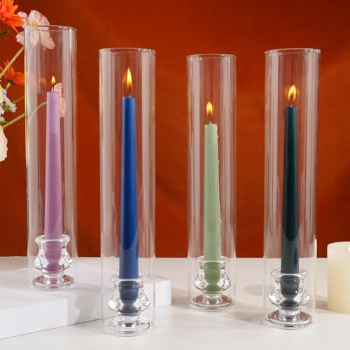 ASHELYULLA Hurricane Glass Candle Holders, Set of 4 Candlestick Holders for Taper Candle with 11.8" Tall Windproof Cylinder Covers Candle Stand Bulk for Table Centerpieces on Wedding Birthday Housewarming Decor - Image 1