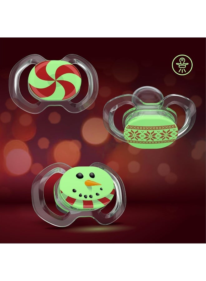 Smilo Baby Pacifier - 3 Pack of Slimline Pacifiers for Babies - Stage 3 for Babies 9+ Months - 100% Silicone Newborn Pacifiers BPA Free - Glow in The Dark - Winter Edition - Image 2