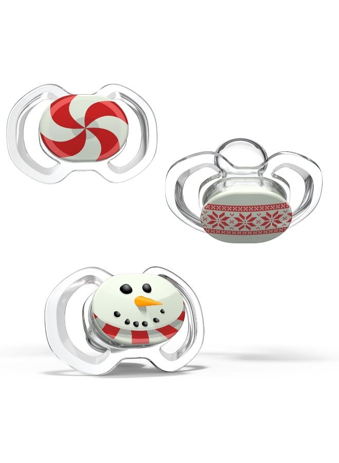 Smilo Baby Pacifier - 3 Pack of Slimline Pacifiers for Babies - Stage 3 for Babies 9+ Months - 100% Silicone Newborn Pacifiers BPA Free - Glow in The Dark - Winter Edition - Image 1