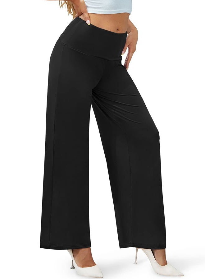 Arolina Women's Stretchy Wide Leg Palazzo Lounge Pants Casual Comfy High Waist Palazzo Pants, Black, L - Image 2