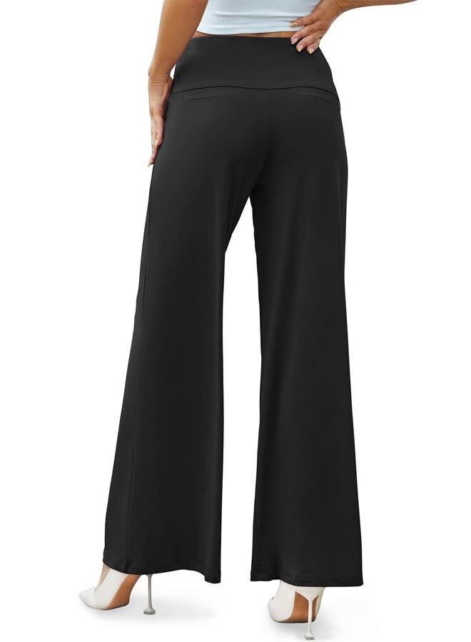 Arolina Women's Stretchy Wide Leg Palazzo Lounge Pants Casual Comfy High Waist Palazzo Pants, Black, L - Image 4
