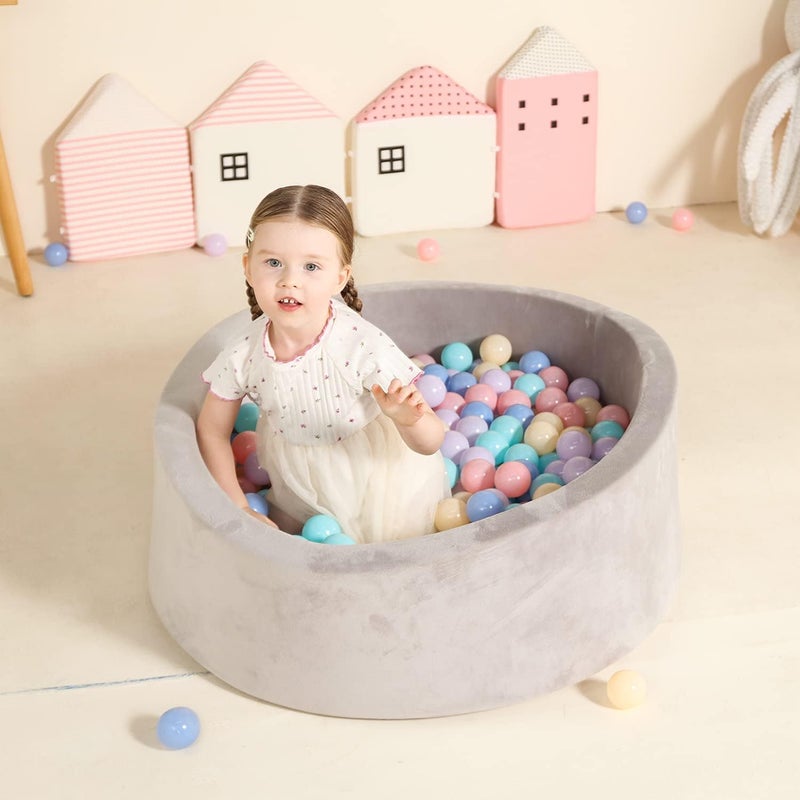 TRENDBOX Foam Ball Pit for Toddlers, 35x11 inch Soft Baby Ball Pit with Washable Velvet Cover (Balls not Included)- Grey - Image 5