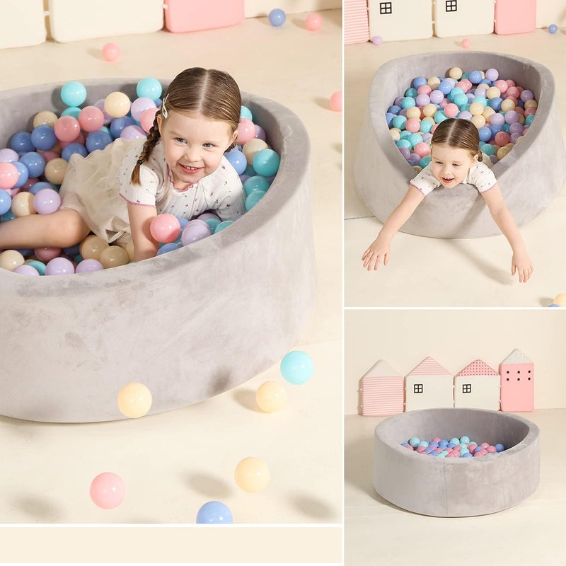 TRENDBOX Foam Ball Pit for Toddlers, 35x11 inch Soft Baby Ball Pit with Washable Velvet Cover (Balls not Included)- Grey - Image 4