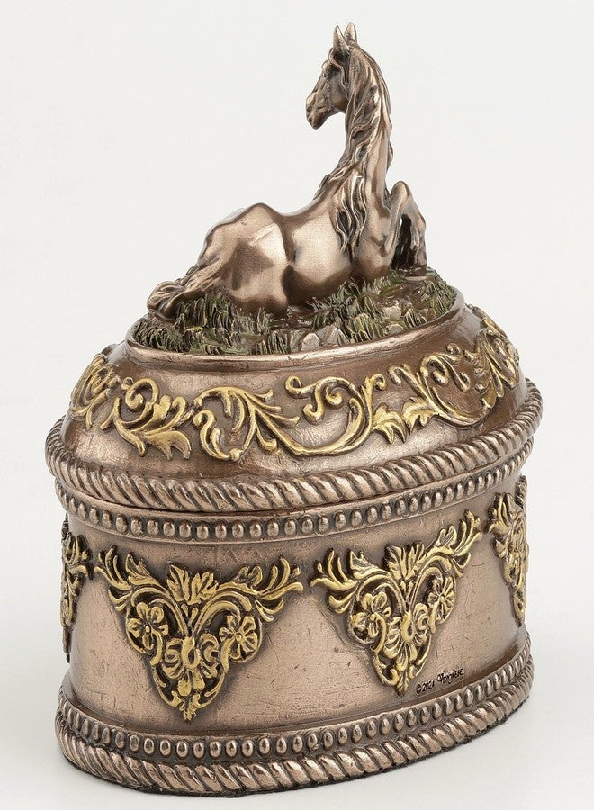 فيرونيز ديزاين صندوق مجوهرات بيضاوي الشكل على شكل وحيد القرن من تصميم فيرونيز، ارتفاعه 4 بوصات، مصنوع من الراتنج المصبوب على البارد، بلمسة نهائية برونزية، قطعة فنية قابلة للجمع - Image 4