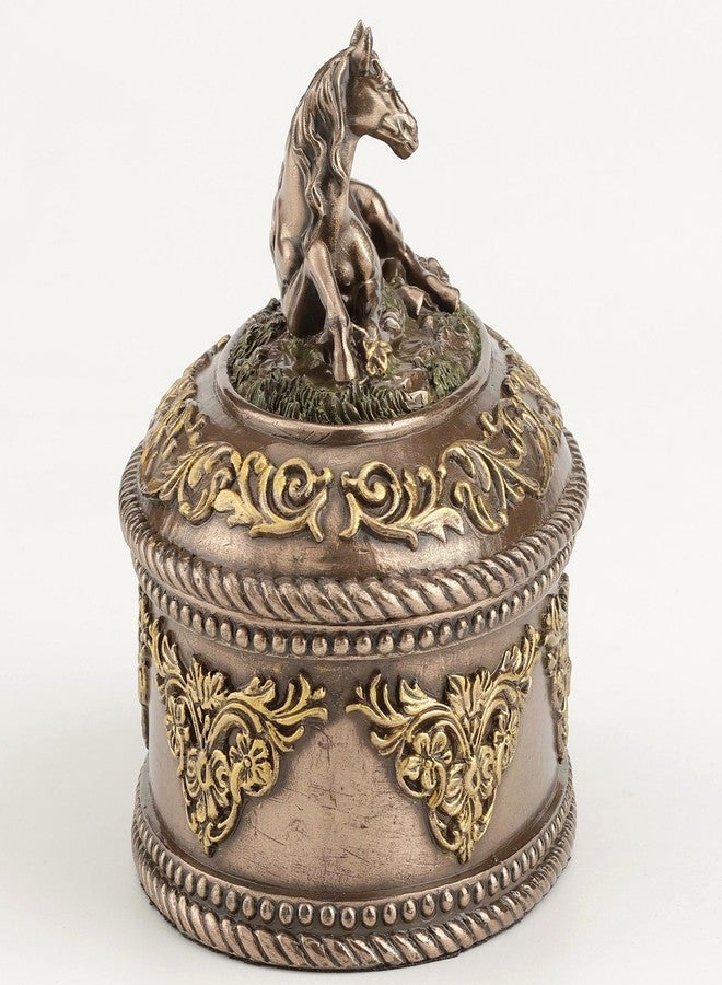 فيرونيز ديزاين صندوق مجوهرات بيضاوي الشكل على شكل وحيد القرن من تصميم فيرونيز، ارتفاعه 4 بوصات، مصنوع من الراتنج المصبوب على البارد، بلمسة نهائية برونزية، قطعة فنية قابلة للجمع - Image 5