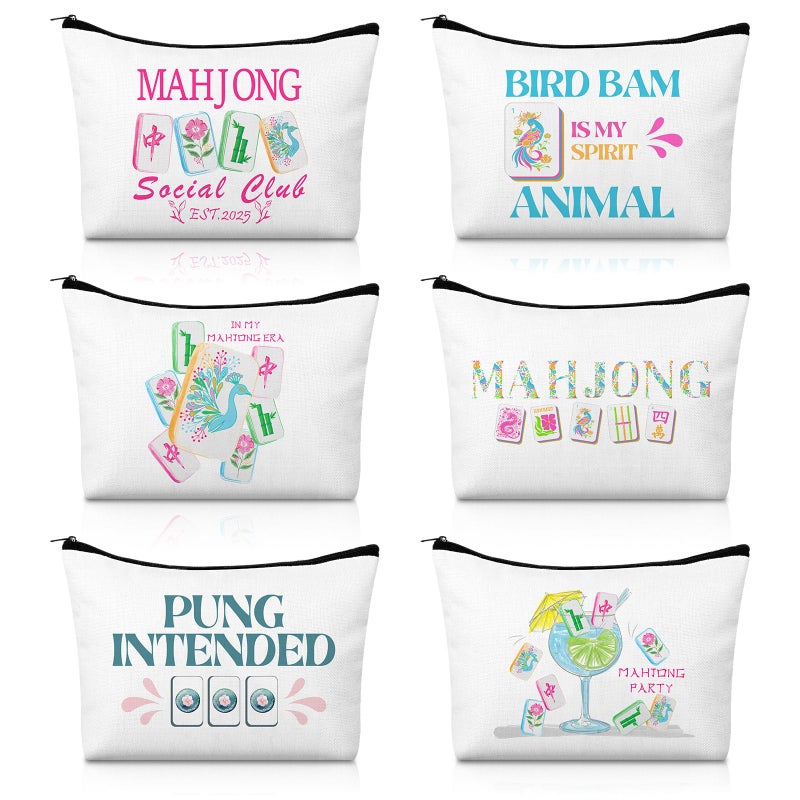 Shinylin 6 Pcs Mahjong Cosmetic Bag Gifts for Women Mahj Makeup Bag Zippered Pouch for Mah Jong Lover Player Birthday Party Supplies Friend Mom Grandma Mother's Day Lucky Gift(Cute Mahjong) - Image 1