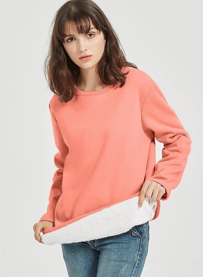 Flygo Womens Girls Sherpa Fleece Lined Crewneck Pullover Sweatshirt (Watermelon, Large) - Image 2