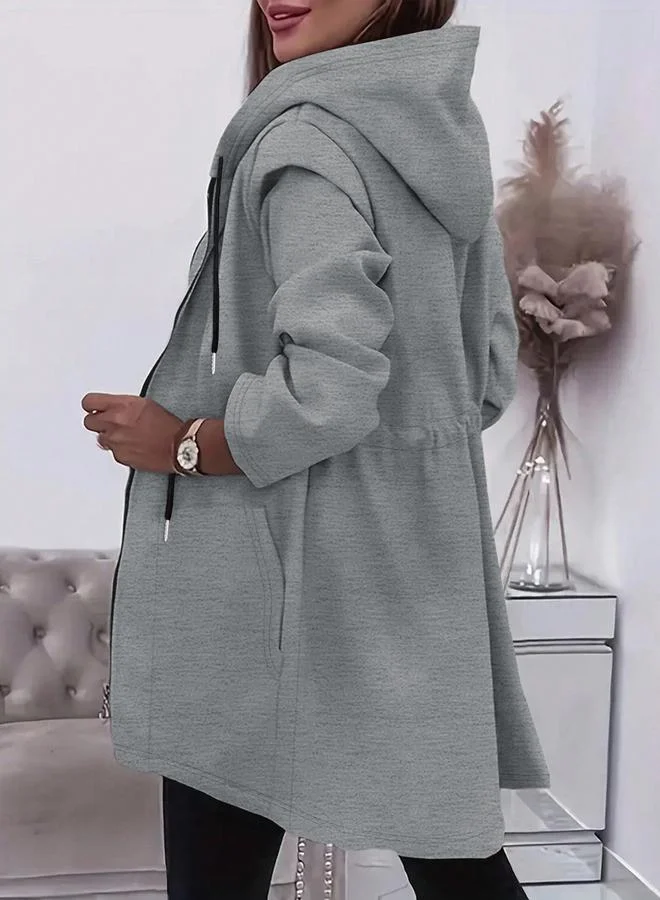 Take Two Take Two Plus Size Longline Zip-Up Hooded Jacket