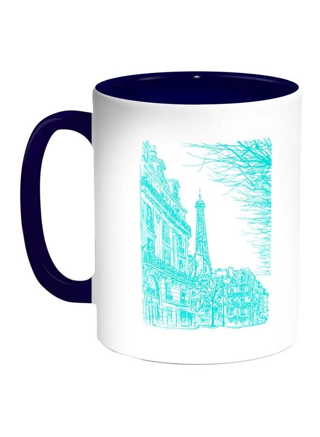 Drawing Of Paris Printed Coffee Mug Blue/White 11ounce