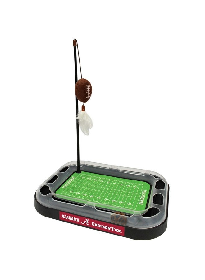 Pets First NCAA Alabama Crimson Tide Football Field CAT Scratcher Toy with Catnip Filled Plush Football Toy & Feather Cat Toy, with Jingle Bell Interactive Ball Cat Chasing 6-in-1 Kitty Toy (AL-5017)
