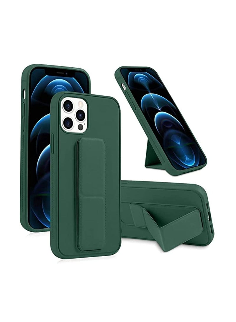 Hand Grip Foldable Magnetic Kickstand Wrist Strap Finger Grip Case Cover For Apple iPhone 14 6.1 inch Dark Green - Image 1