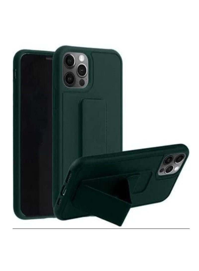 Hand Grip Foldable Magnetic Kickstand Wrist Strap Finger Grip Case Cover For Apple iPhone 14 6.1 inch Dark Green - Image 4