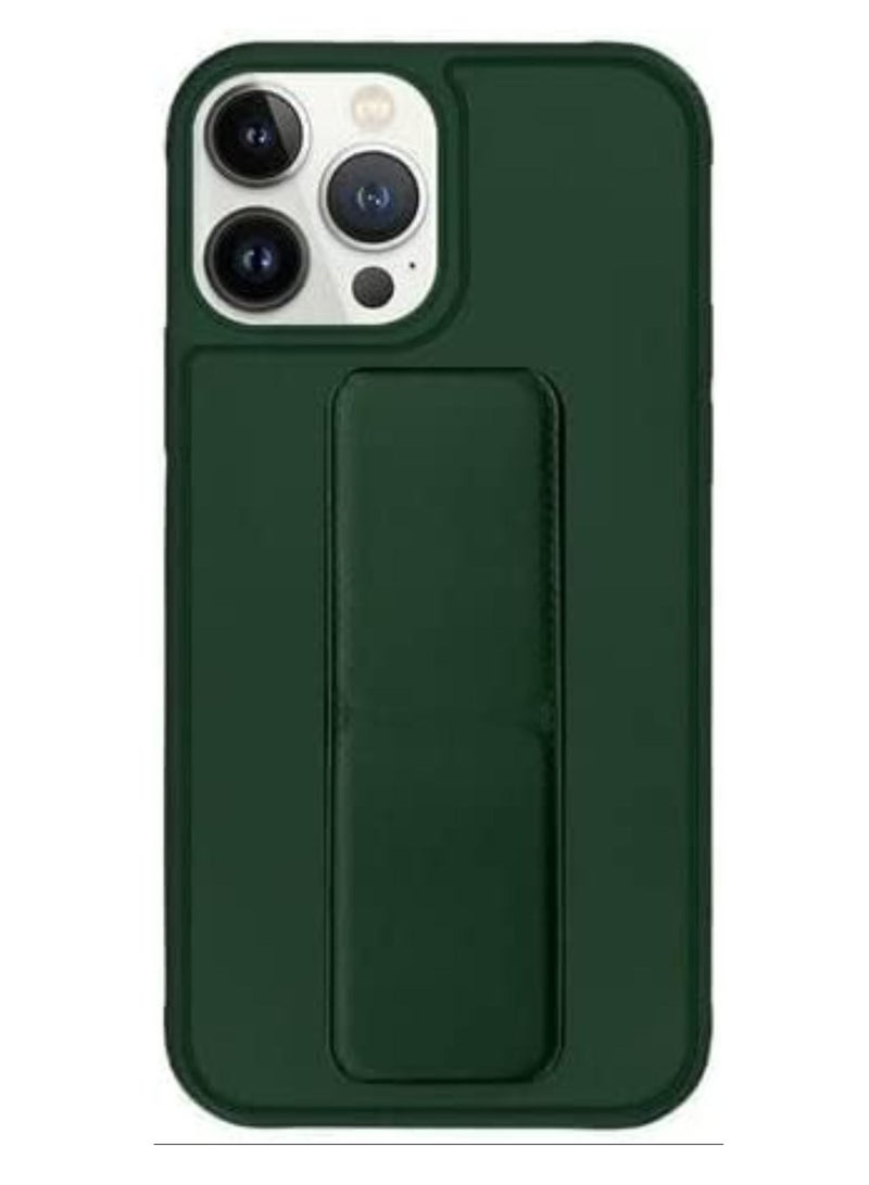 Hand Grip Foldable Magnetic Kickstand Wrist Strap Finger Grip Case Cover For Apple iPhone 14 6.1 inch Dark Green - Image 2