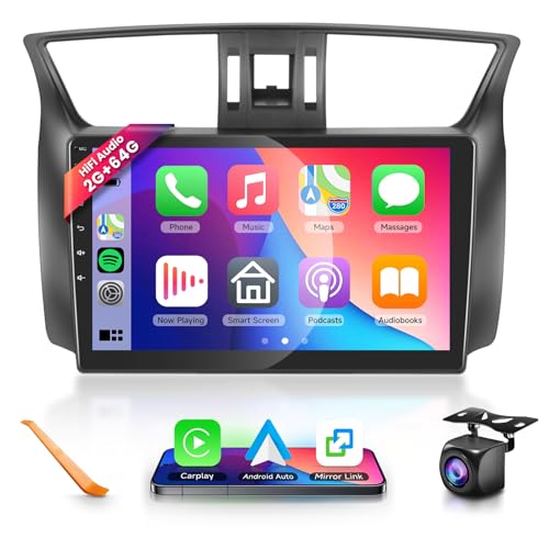 Podofo راديو سيارة 2G+64G مع صوت HiFi لسيارة نيسان سنترا 2012-2015، CarPlay/Android Auto لاسلكي، شاشة لمس HD بحجم 10.1 بوصة، أندرويد 13، GPS، واي فاي، بلوتوث، FM/RDS، كاميرا خلفية HD - Image 1