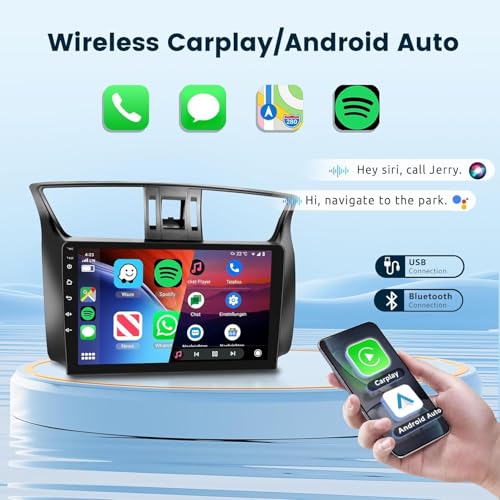 Podofo راديو سيارة 2G+64G مع صوت HiFi لسيارة نيسان سنترا 2012-2015، CarPlay/Android Auto لاسلكي، شاشة لمس HD بحجم 10.1 بوصة، أندرويد 13، GPS، واي فاي، بلوتوث، FM/RDS، كاميرا خلفية HD - Image 3