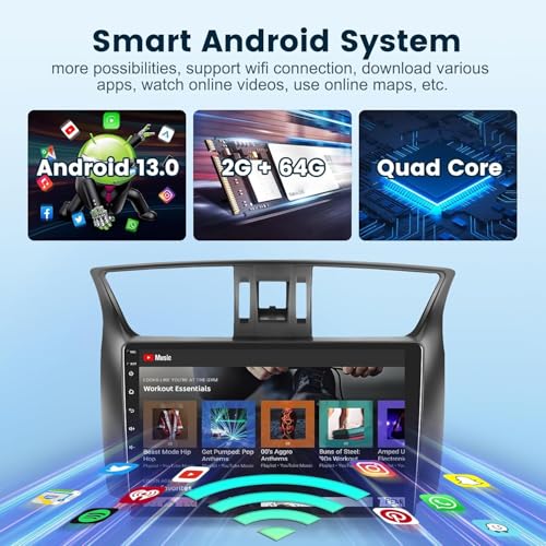 Podofo راديو سيارة 2G+64G مع صوت HiFi لسيارة نيسان سنترا 2012-2015، CarPlay/Android Auto لاسلكي، شاشة لمس HD بحجم 10.1 بوصة، أندرويد 13، GPS، واي فاي، بلوتوث، FM/RDS، كاميرا خلفية HD - Image 4
