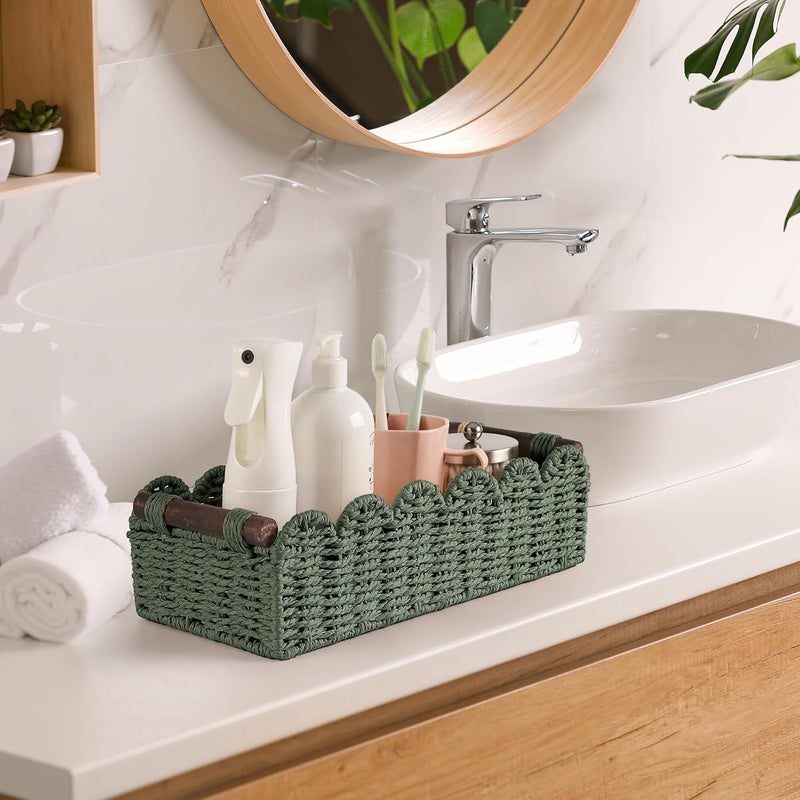 HOSROOME Toilet Paper Storage Basket Bathroom Counter Organizer Wicker Baskets for Organizing Cute Basket for Bedroom Nursery Room Kitchen Bathroom Decor-Green - Image 4