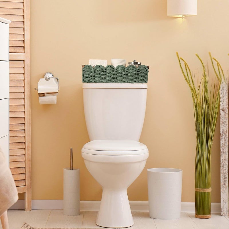 HOSROOME Toilet Paper Storage Basket Bathroom Counter Organizer Wicker Baskets for Organizing Cute Basket for Bedroom Nursery Room Kitchen Bathroom Decor-Green - Image 3