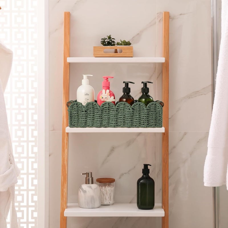 HOSROOME Toilet Paper Storage Basket Bathroom Counter Organizer Wicker Baskets for Organizing Cute Basket for Bedroom Nursery Room Kitchen Bathroom Decor-Green - Image 5