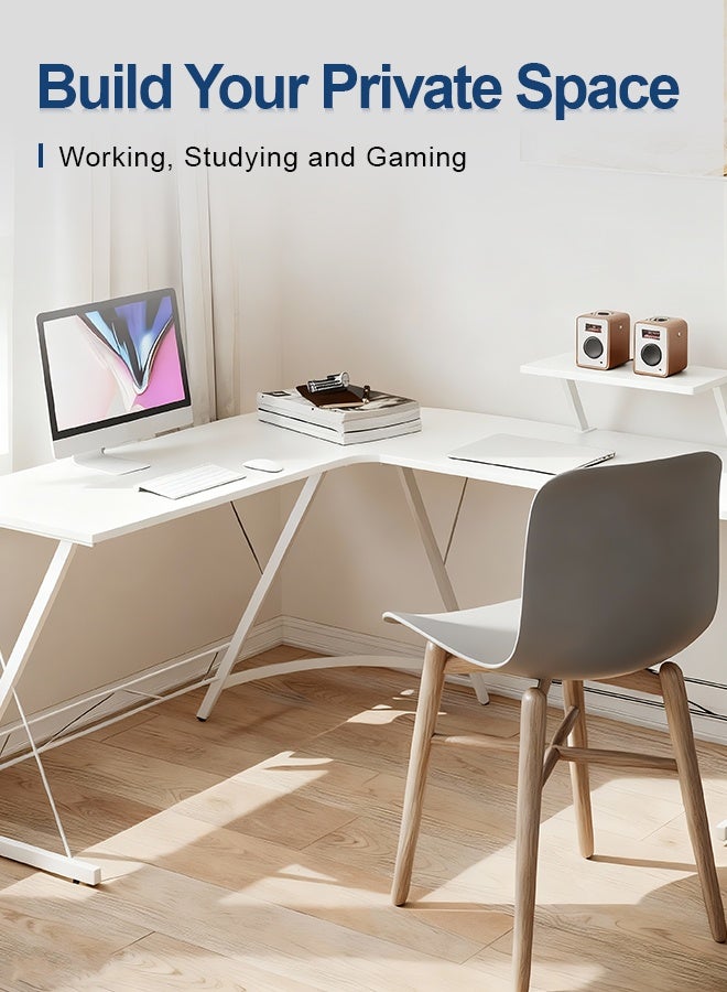 L-Shaped Computer Corner Desk, Gaming Table with Monitor Stand for Office Home, Sturdy Writing Workstation, Smiple Morden Gaming Desk (White,51inch) - Image 3