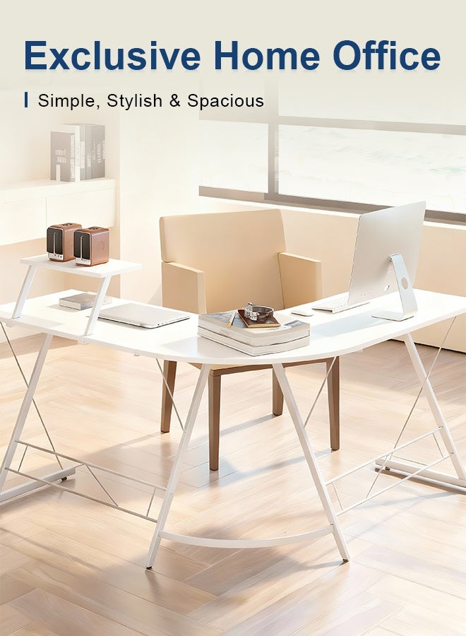 L-Shaped Computer Corner Desk, Gaming Table with Monitor Stand for Office Home, Sturdy Writing Workstation, Smiple Morden Gaming Desk (White,51inch) - Image 4