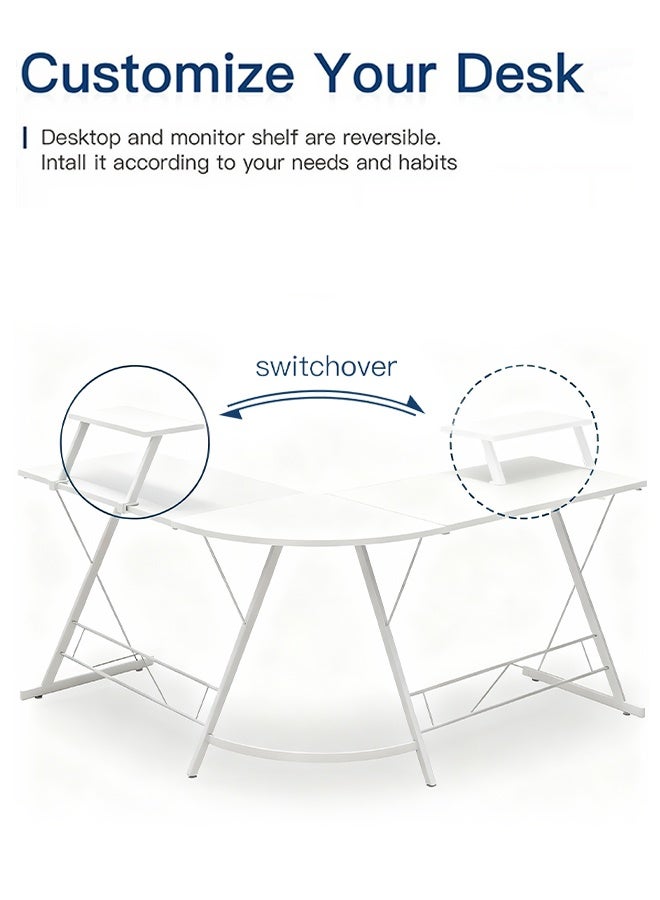 L-Shaped Computer Corner Desk, Gaming Table with Monitor Stand for Office Home, Sturdy Writing Workstation, Smiple Morden Gaming Desk (White,51inch) - Image 5
