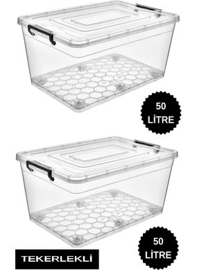 2 Pieces 50 Lt Wheeled Storage Box Wheeled Storage Container Large Storage Box Container 2 Pieces Sent With 1 Purchase