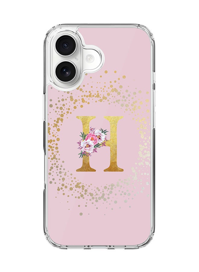 Stylizedd Classic Clear MagSafe Case for iPhone 17 , Hybrid Soft Case Flexible Edges Anti Drop TPU PC Gel Thin Transparent Cover [ Designed for iPhone 17 ] - Custom Monogram Initial Letter Floral Pattern Alphabet - H  (Pink )