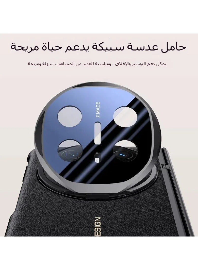 general Compatible with Huawei Mate X6 Electroplated Frame Magnetic Hinge Protection Grain Leather Case with Lens Holder Privacy Screen Protector For Mate X6 - Image 2